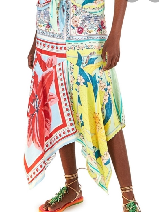 FARM Rio Dresses & Skirts - Farm Rio Azalea Mix Midi Skirt Asymetrical Floral Handkerchief Hem medium NWT